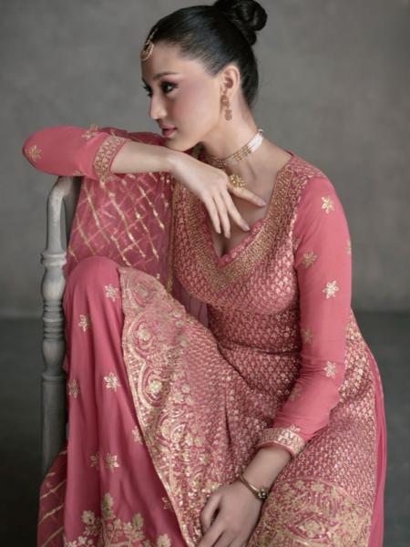 Pink Lemonade Color Heavy Georgette Embroidery Sharara Readymade Suit